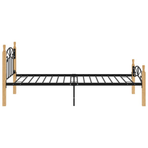 vidaXL Bed Frame Black Metal and Solid Oak Wood 100x200 cm