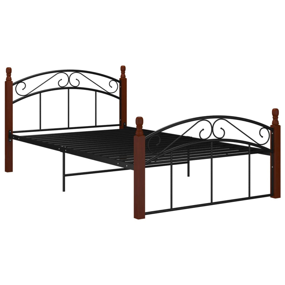 vidaXL Bed Frame Black Metal and Solid Oak Wood 120x200 cm