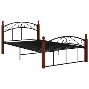 vidaXL Bed Frame Black Metal and Solid Oak Wood 120x200 cm