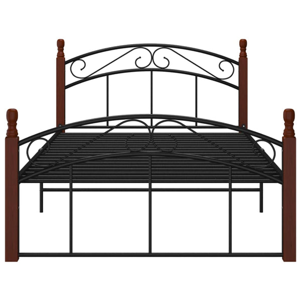 vidaXL Bed Frame Black Metal and Solid Oak Wood 120x200 cm