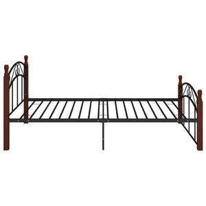 vidaXL Bed Frame Black Metal and Solid Oak Wood 120x200 cm
