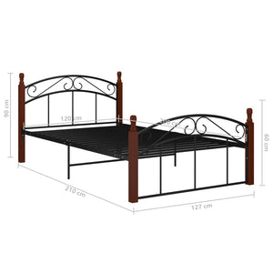 vidaXL Bed Frame Black Metal and Solid Oak Wood 120x200 cm
