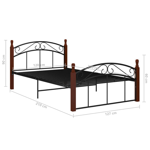 vidaXL Bed Frame Black Metal and Solid Oak Wood 120x200 cm