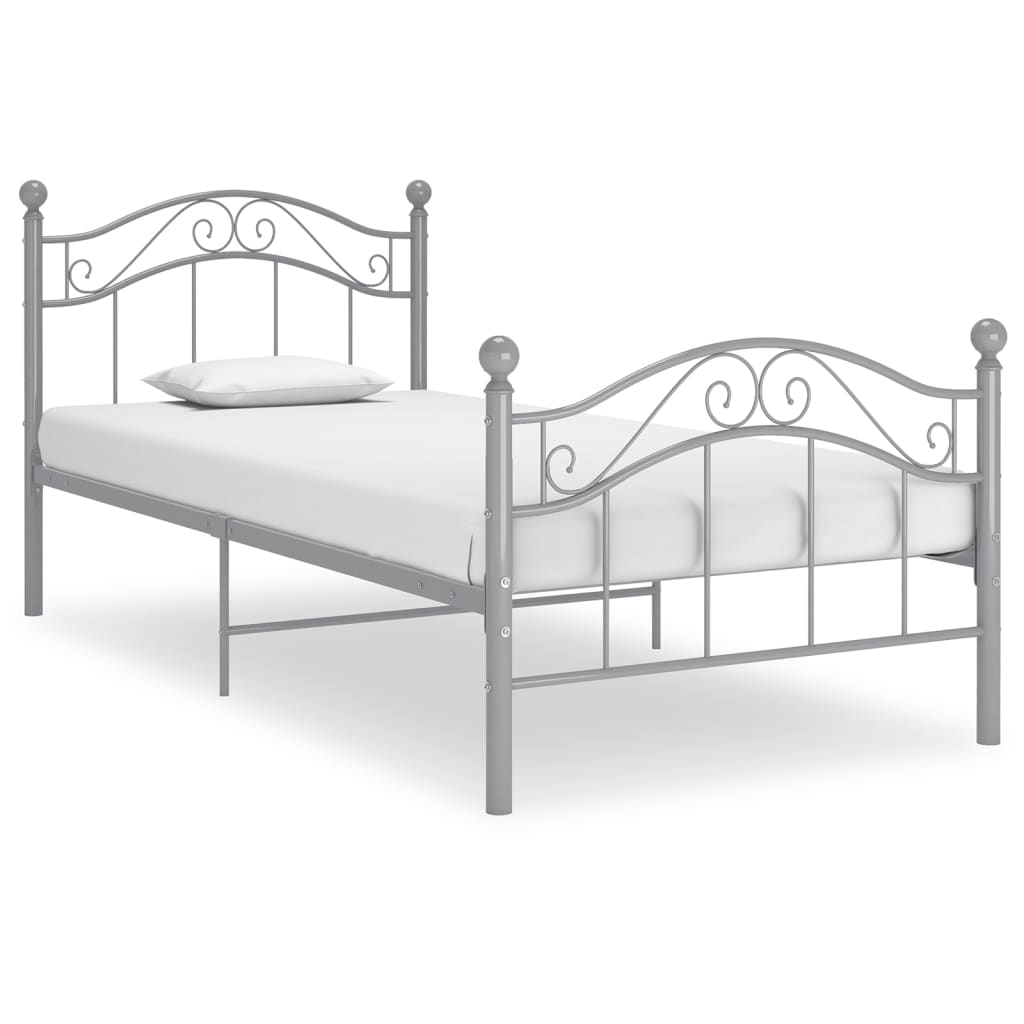 vidaXL Bed Grey Metal 90x200 cm