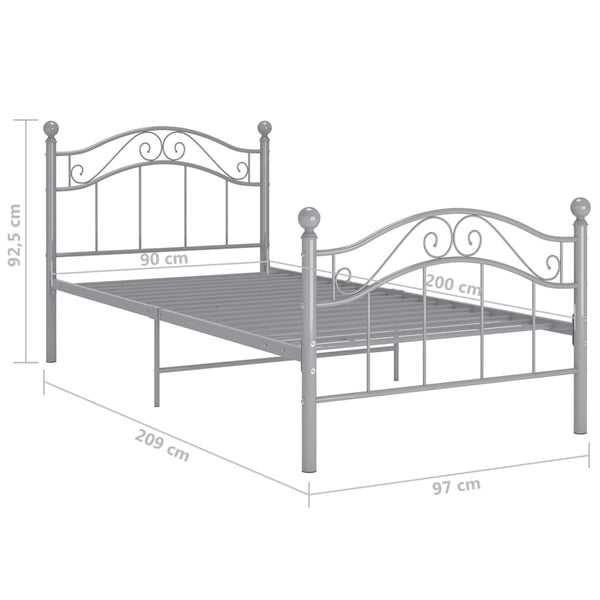 vidaXL Bed Grey Metal 90x200 cm