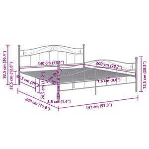vidaXL Bed Grey Metal 140x200 cm