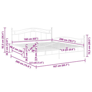 vidaXL Bed White Metal 160x200 cm