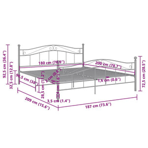 vidaXL Grey Metal Bed 180x200 cm