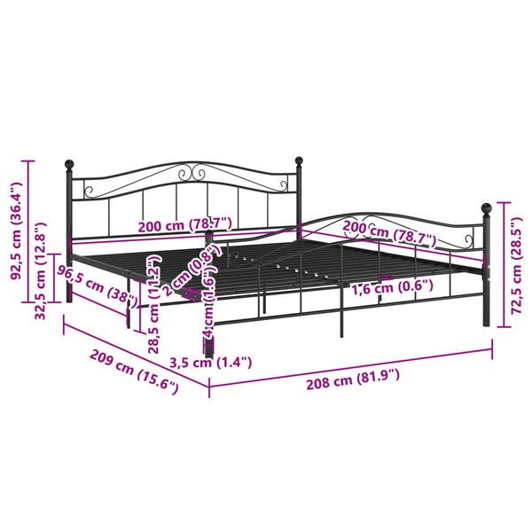 vidaXL Bed Black Metal 200x200 cm