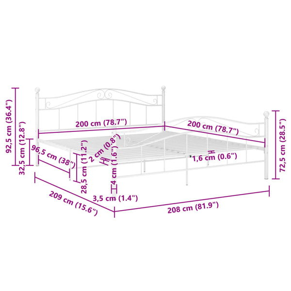 vidaXL Bed White Metal 200x200 cm