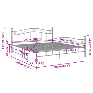 vidaXL Bed Grey Metal 200x200 cm