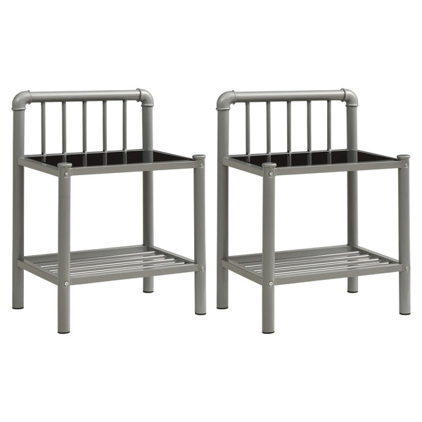 vidaXL Nightstands 2 pcs. Grey and Black Metal and Glass