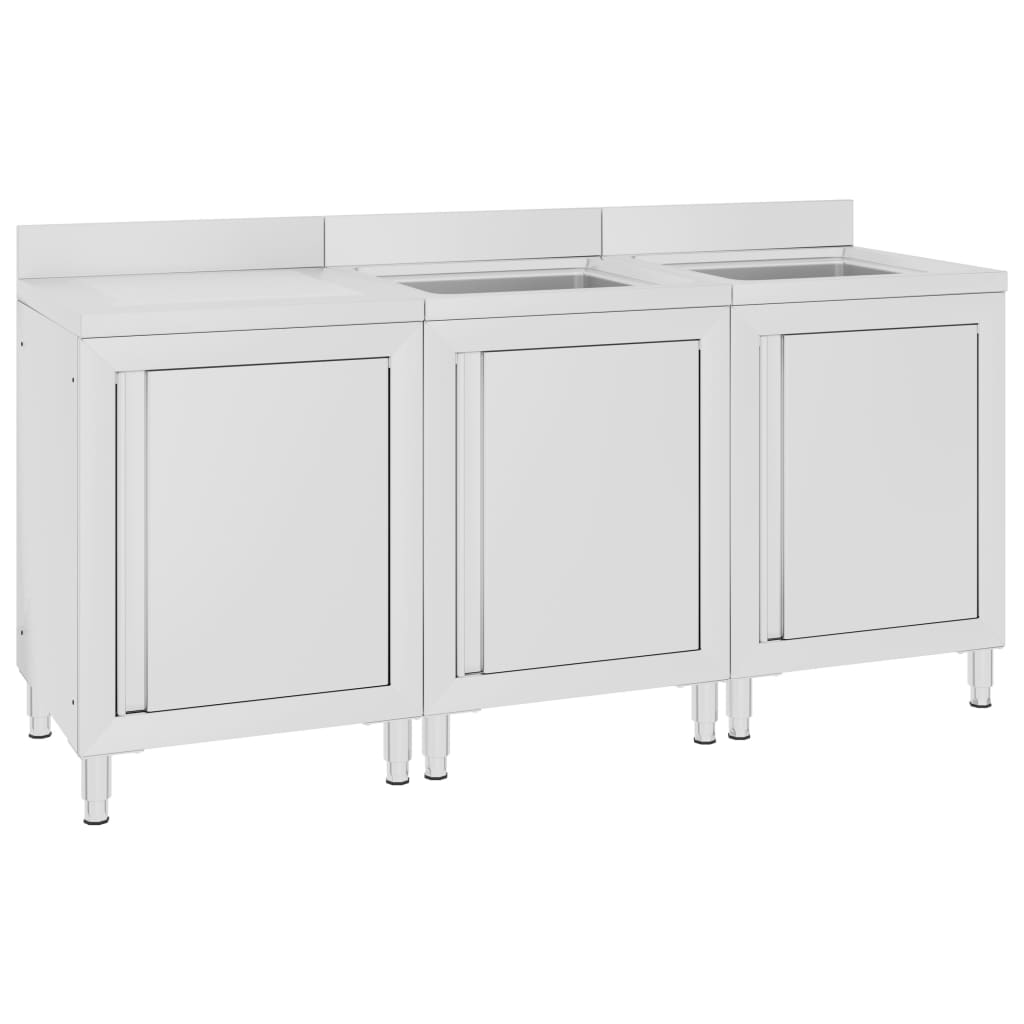 vidaXL Commercial Sink Cabinet 180x60x96 cm Stainless Steel