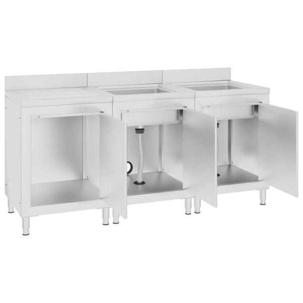 vidaXL Commercial Sink Cabinet 180x60x96 cm Stainless Steel