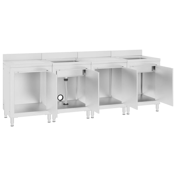 vidaXL Commercial Sink Cabinet 240x60x96 cm Stainless Steel