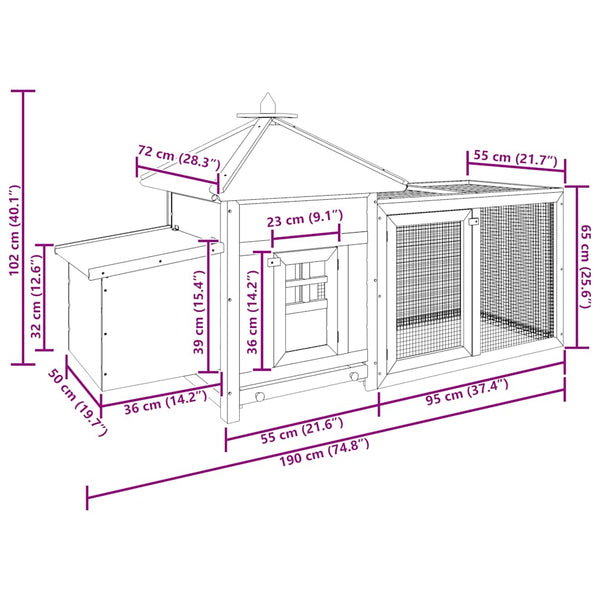 vidaXL Chicken Coop with Nest Box Grey 190x72x102 cm Solid Fir Wood