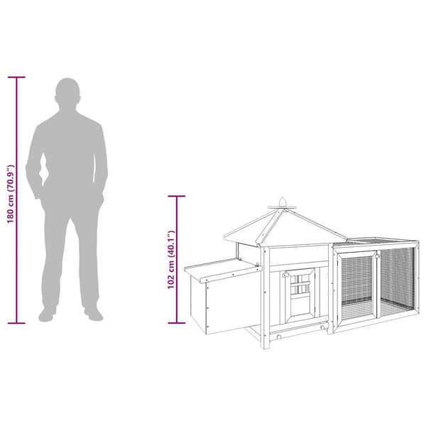 vidaXL Chicken Coop with Nest Box Mocha 190x72x102 cm Solid Fir Wood