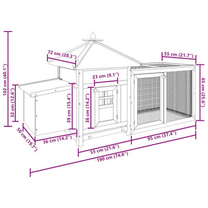 vidaXL Chicken Coop with Nest Box Red 190x72x102 cm Solid Fir Wood