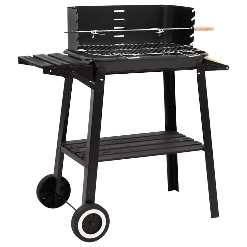vidaXL Charcoal Grill with Wheels Black Steel