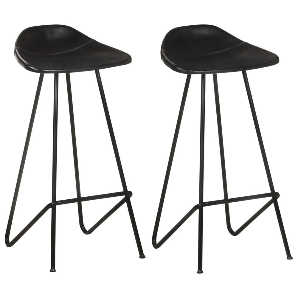 vidaXL Bar Stools 2 pcs Black Genuine Leather