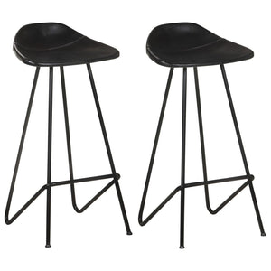 vidaXL Bar Stools 2 pcs Black Genuine Leather