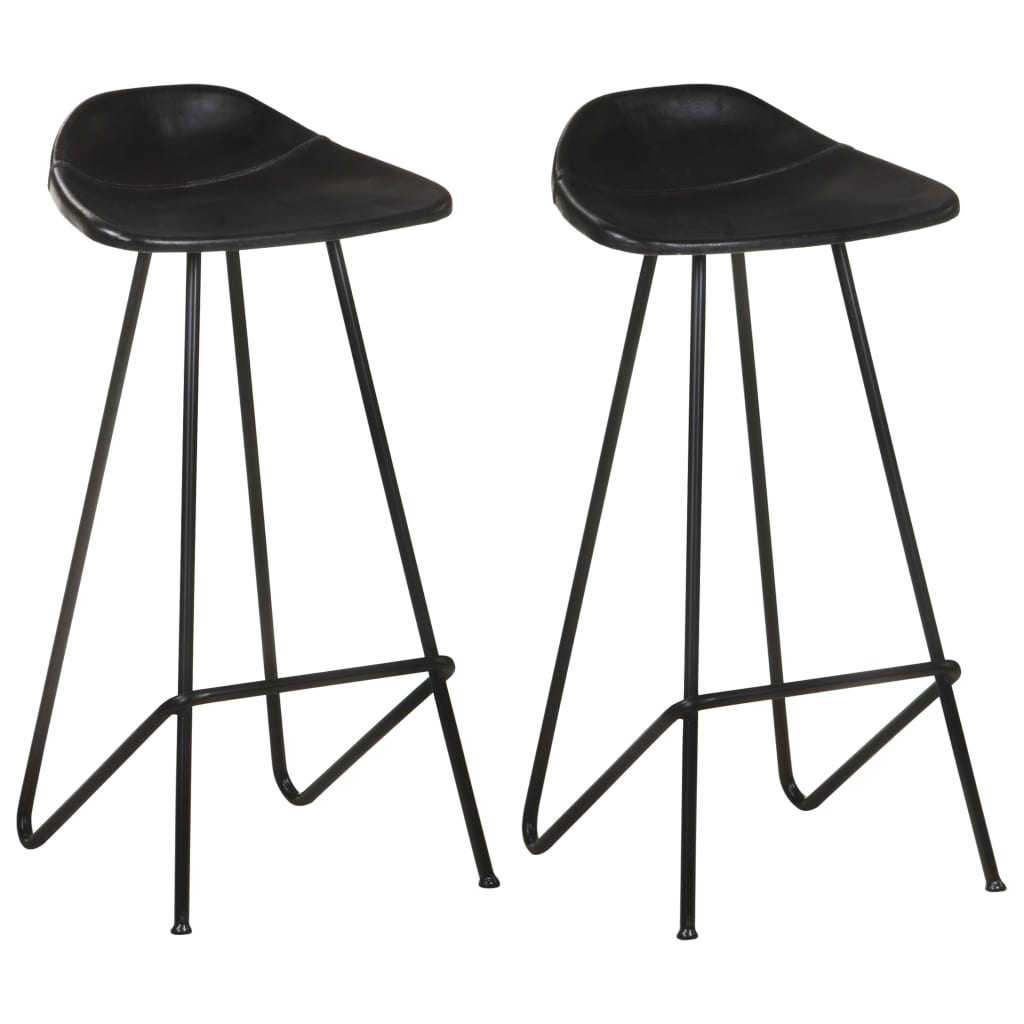 vidaXL Bar Stools 2 pcs Black Genuine Leather