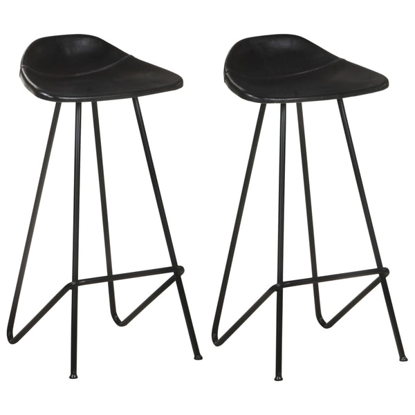 vidaXL Bar Stools 2 pcs Black Genuine Leather