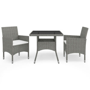 vidaXL 3-Piece Garden Dining Set Grey Poly Rattan and Glass