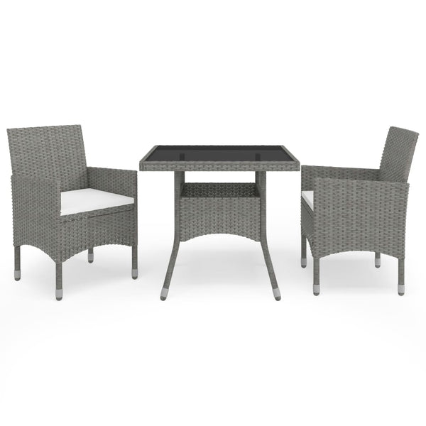 vidaXL 3-Piece Garden Dining Set Grey Poly Rattan and Glass