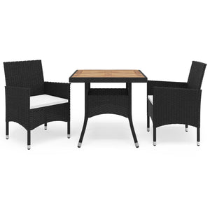 vidaXL 3-Piece Outdoor Dining Set Black Poly Rattan and Acacia Wood