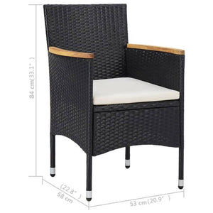 vidaXL 3-Piece Outdoor Dining Set Black Poly Rattan and Acacia Wood