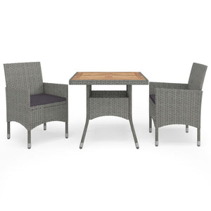 vidaXL 3-Piece Garden Dining Set Grey Poly Rattan and Acacia Wood