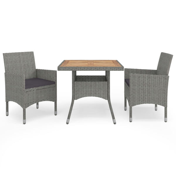 vidaXL 3-Piece Garden Dining Set Grey Poly Rattan and Acacia Wood