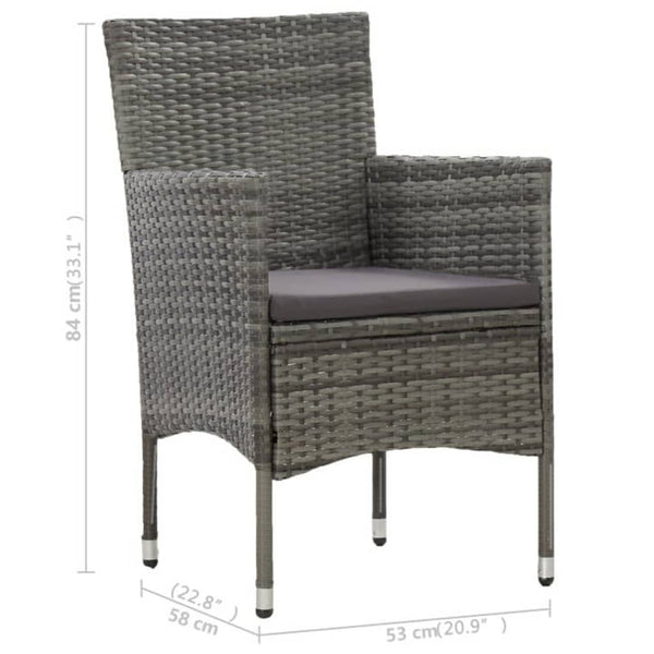 vidaXL 3-Piece Garden Dining Set Grey Poly Rattan and Acacia Wood