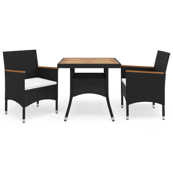vidaXL 3-Piece Outdoor Dining Set Black Poly Rattan and Acacia Wood