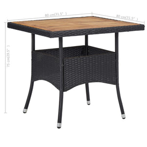 vidaXL 3-Piece Outdoor Dining Set Black Poly Rattan and Acacia Wood