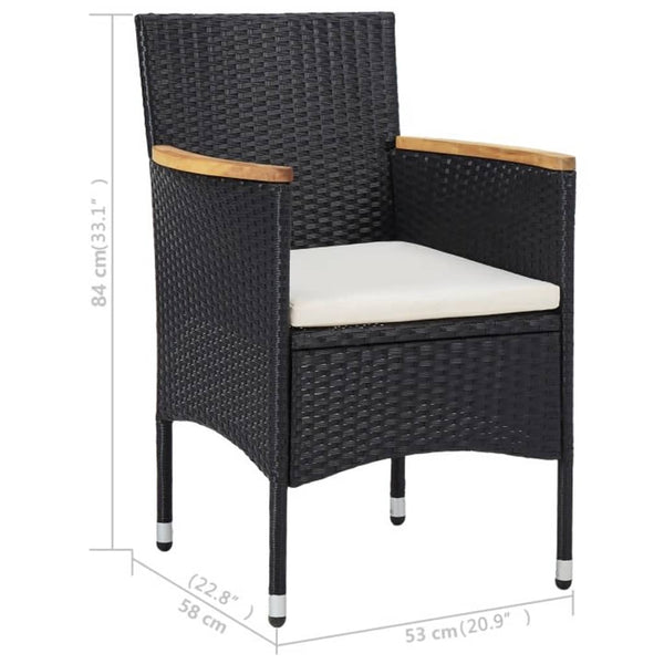 vidaXL 3-Piece Outdoor Dining Set Black Poly Rattan and Acacia Wood