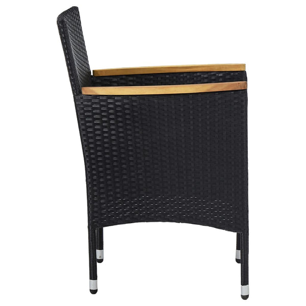 vidaXL 3-Piece Outdoor Dining Set Black Poly Rattan and Acacia Wood