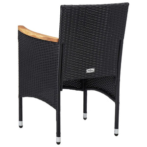 vidaXL 3-Piece Outdoor Dining Set Black Poly Rattan and Acacia Wood