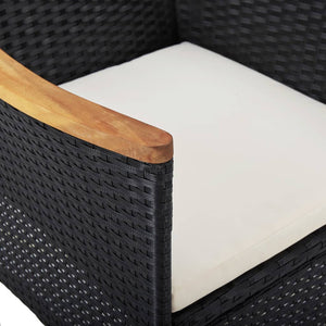 vidaXL 3-Piece Outdoor Dining Set Black Poly Rattan and Acacia Wood