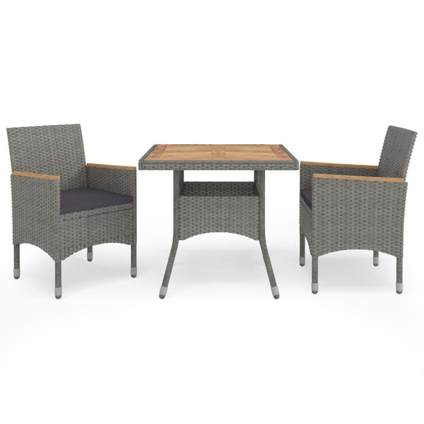 vidaXL 3-Piece Garden Dining Set Grey Poly Rattan and Acacia Wood