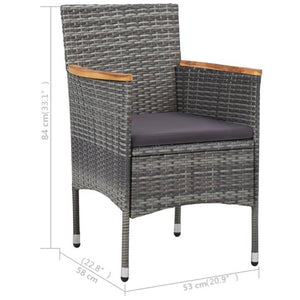 vidaXL 3-Piece Garden Dining Set Grey Poly Rattan and Acacia Wood