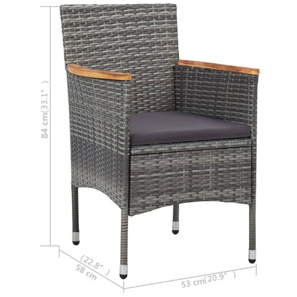 vidaXL 3-Piece Garden Dining Set Grey Poly Rattan and Acacia Wood