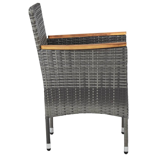 vidaXL 3-Piece Garden Dining Set Grey Poly Rattan and Acacia Wood