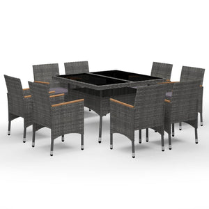 vidaXL 9-piece Garden Dining Set Poly Rattan and Acacia Wood Grey