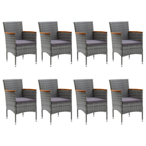 vidaXL 9-piece Garden Dining Set Poly Rattan and Acacia Wood Grey