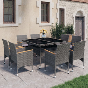 vidaXL 9-piece Garden Dining Set Poly Rattan and Acacia Wood Grey
