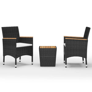 vidaXL 3-Piece Bistro Set Poly Rattan and Acacia Wood Black