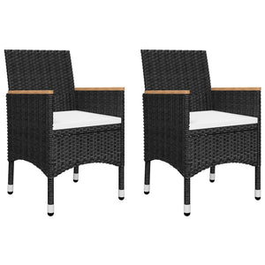 vidaXL 3-Piece Bistro Set Poly Rattan and Acacia Wood Black