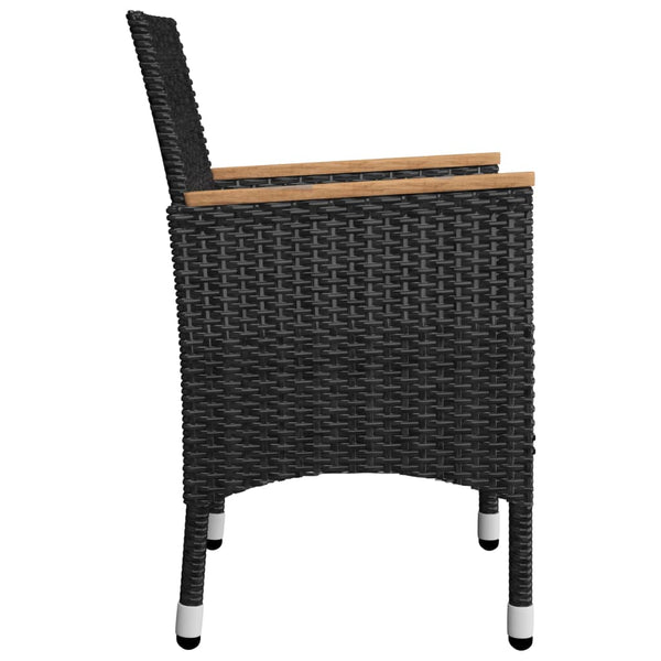 vidaXL 3-Piece Bistro Set Poly Rattan and Acacia Wood Black